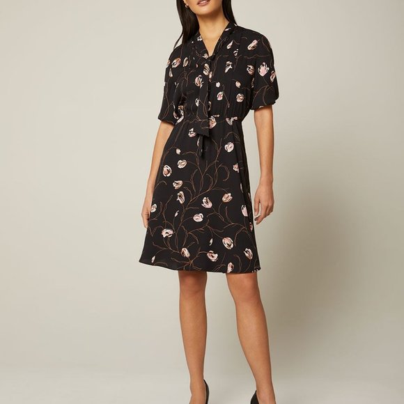 RW&Co. Floral Black Fit & Flare Dress, with Neck Tie - Picture 3 of 14